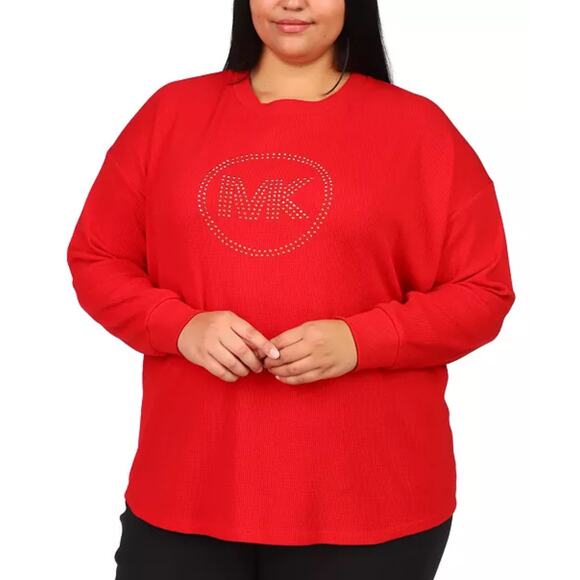 MICHAEL Michael Kors Plus Size Rhinestone Logo Waffle-Knit T-shirt